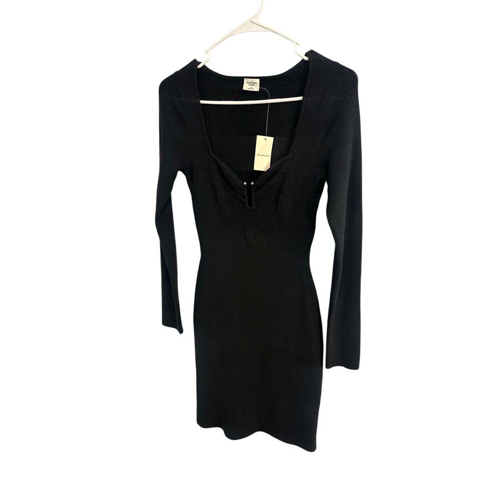 Abercrombie & Fitch NWT Black Longsleeve Sweater Dress Hardware Cutout Sz M